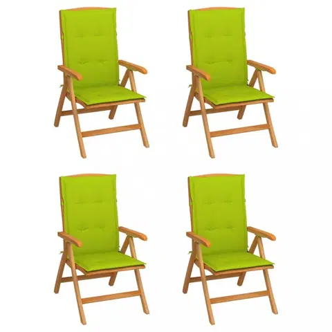 Zahradné stoličky Záhradná stolička 4 ks teak / látka Dekorhome Svetlozelená