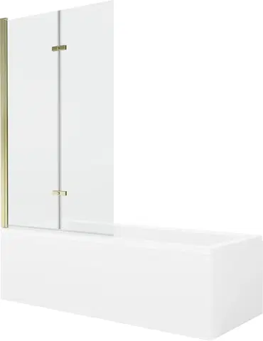Sprchové dvere MEXEN/S - Cubik obdĺžniková vaňa 160 x 70 cm s panelom + vaňová zástena 100 cm, transparent, zlatá 550316070X9210025000