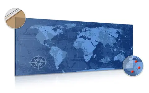 Obrazy na korku Obraz na korku rustikálna mapa sveta v modrej farbe