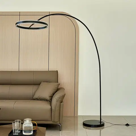 Stojacie lampy Lucande Lucande LED oblúková stojacia lampa Yekta, 3-stupňová, čierna