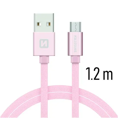 USB káble Dátový kábel Swissten textilný s Micro-USB konektorom a podporou rýchlonabíjania, ružovozlatý 71522205
