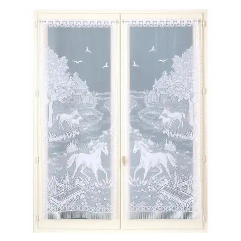 Záclony Rovná vitrážová záclona s motívom koňov, pre garnižovú tyč, pár