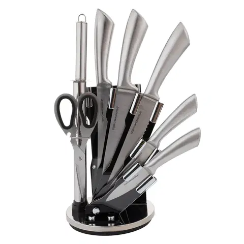 Sady nožov TEMPO-KONDELA JAVED, sada nožov v stojane, 8 ks, strieborná