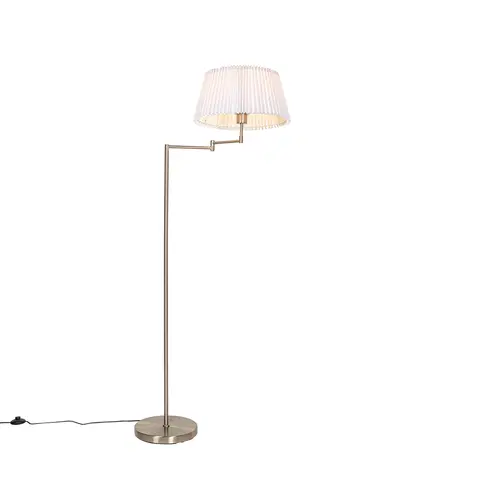 Stojace lampy Oceľová stojaca lampa s bielym skladaným tienidlom a nastaviteľným ramenom - Ladas Deluxe