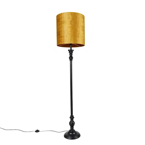 Stojace lampy Stojacia lampa čierna so zlatým odtieňom látky 40 cm - Classico