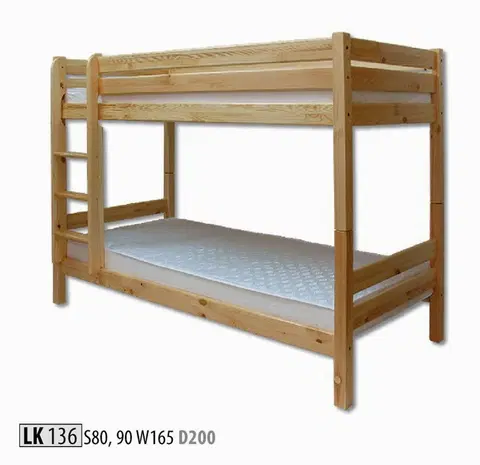 Manželské postele LK136 poschodová posteľ 90, prírodná borovica