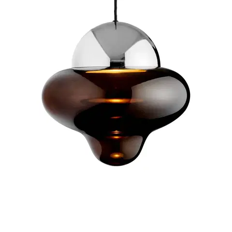 Závesné svietidlá DESIGN BY US LED závesné svietidlo Nutty XL, hnedá / chrómová farba, Ø 30 cm