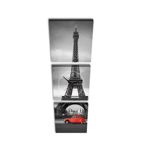 Hodiny 3-dielny obraz s hodinami, Paris, 35x105cm
