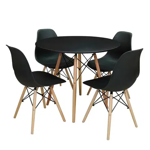Súpravy stôl a stoličky v podkrovnom štýle Jedálenská zostava  Iwo 1+4 čierna