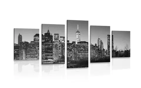 Čiernobiele obrazy 5-dielny obraz centrum New Yorku v čiernobielom prevedení