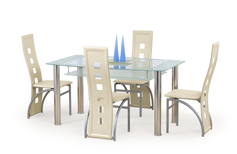 Jedálenské stoly HALMAR Cristal sklenený jedálenský stôl mliečna / priehľadná / nerezová