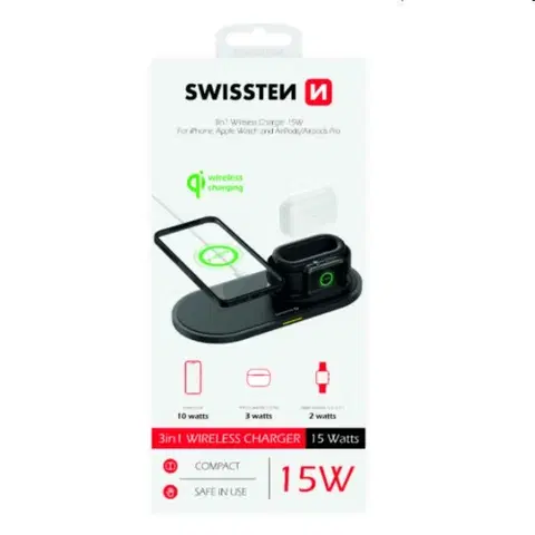 Bezdrôtové nabíjačky Bezdrôtová nabíjačka Swissten 3 v 1, čierna 22055506