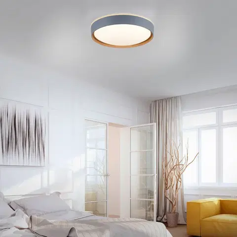 SmartHome stropné svietidlá Q-Smart-Home Paul Neuhaus Q-EMILIA stropné LED, sivá/drevo