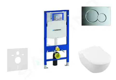 Záchody GEBERIT - Duofix Modul na závesné WC s tlačidlom Sigma01, lesklý chróm + Villeroy Boch - WC a doska, DirectFlush, SoftClose, CeramicPlus 111.300.00.5 NI2