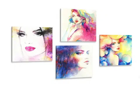 Zostavy obrazov Set obrazov elegancia ženy vo farebnom prevedení