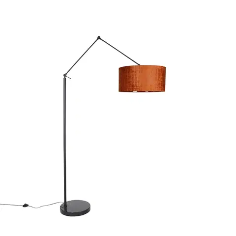 Stojace lampy Moderná stojaca lampa čierne ľanové tienidlo oranžové 50 cm - Redaktor