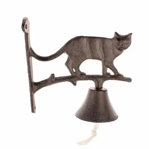 Bytové dekorácie Závesný liatinový zvonček Mačka, 18 x 18 x 7,5 cm