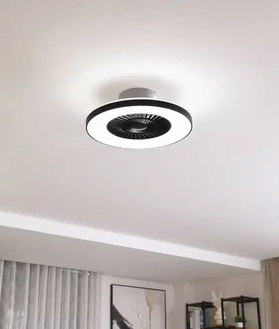 Stropné ventilátory so svetlom Lindby Lindby Smart LED stropný ventilátor Paavo, čierny, tichý,Tuya