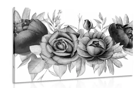 Čiernobiele obrazy Obraz okúzľujúca kombinácia kvetov a listov v čiernobielom prevedení