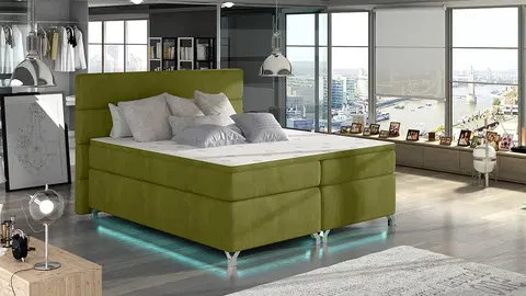 Postele NABBI Avellino 180 čalúnená manželská posteľ s úložným priestorom zelená