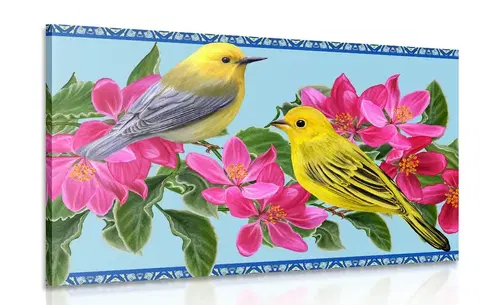 Obrazy zátišie Obraz vtáčiky a kvety vo vintage prevedení