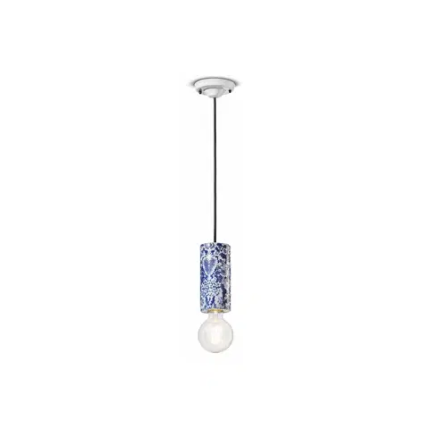 Závesné svietidlá Ferroluce PI závesná lampa, kvetinový vzor Ø 8 cm modrá/biela