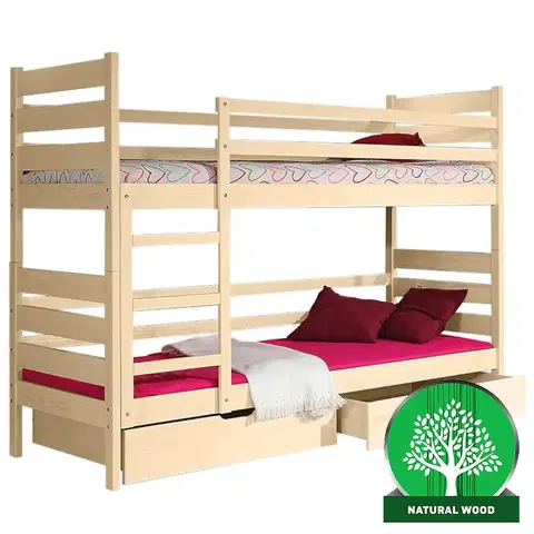 Drevené postele Poschodová posteľ Darek 190x80 prírodná borovica
