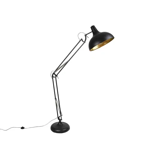 Stojace lampy Priemyselná stojaca lampa čierna so zlatom nastaviteľná - Hobby