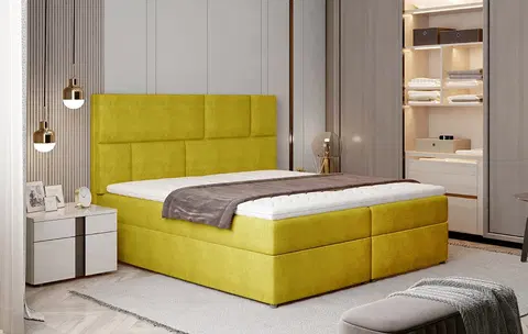Postele NABBI Ferine 165 čalúnená manželská posteľ s úložným priestorom žltá