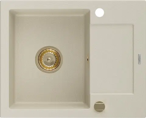 Kuchynské drezy MEXEN/S MEXEN/S - Enzo granitový drez 1 s odkvapkávačom 576x465 mm, béžová,+ zlatý sifón 6506571005-69-G