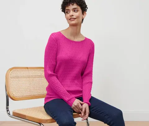 Shirts & Tops Pletený pulóver s vrkočovým vzorom, ružový