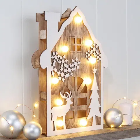 Vianočné dekorácie LED Drevená dekorácia Zimný domček