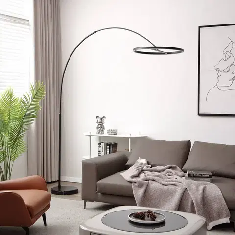 Stojacie lampy do obývačky Lucande Lucande Virvera oblúková stojacia LED lampa čierna