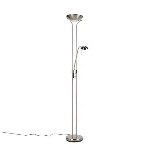 Stojace lampy Podlahová lampa z ocele s lampou na čítanie vrátane LED a stmievača - Diva 2