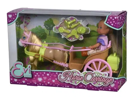 Hračky bábiky SIMBA - Bábika Evička kočiar s koňom