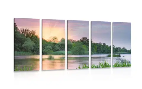 Obrazy prírody a krajiny 5-dielny obraz východ slnka pri rieke