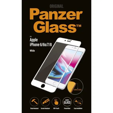 Tvrdené sklá pre mobilné telefóny Ochranné temperované sklo PanzerGlass Curved Edges pre Apple iPhone 6/ 6S/ 7/ 8, biele 2616