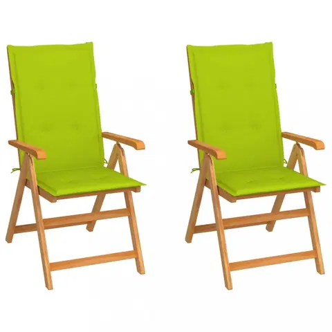 Zahradné stoličky Záhradná stolička 2 ks teak / látka Dekorhome Svetlozelená