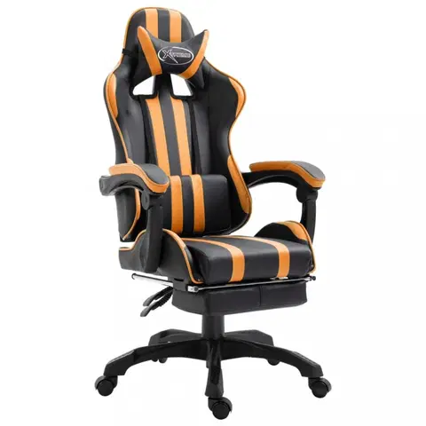Kancelárske stoličky Herné kreslo s podnožkou umelá koža Dekorhome Oranžová