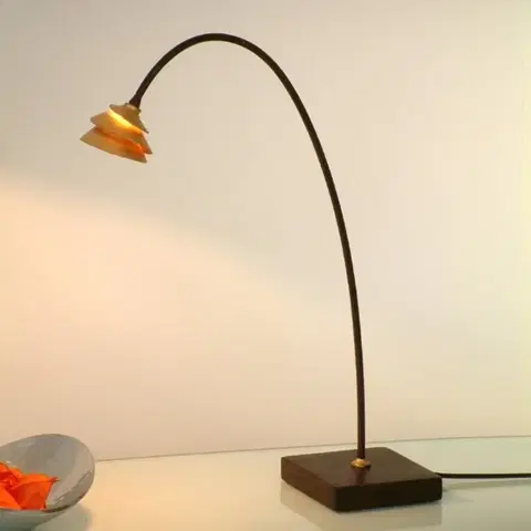 Stolové lampy Holländer Stolná lampa Snail v hnedo-zlatej, zakrivená