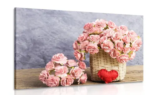 Obrazy kvetov Obraz kytička ružových karafiátov v košíku