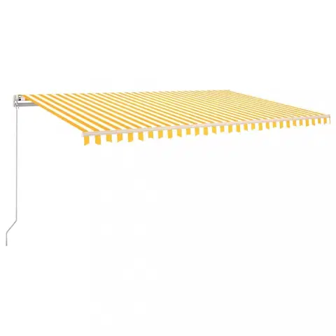 Záhradné markízy Ručne zaťahovacia markíza s LED svetlom 500x300 cm Dekorhome Biela / žltá