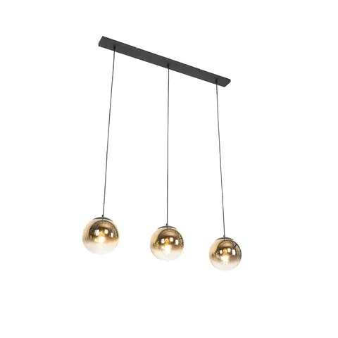 Zavesne lampy Art Deco závesná lampa čierna so zlatým podlhovastým 3-svetlom - Pallon