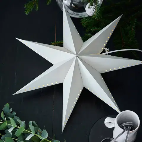 Vianočné svetelné hviezdy Markslöjd Živá dekoratívna hviezda, závesná, sivá, Ø 60 cm