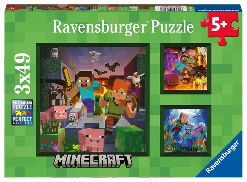 Hračky puzzle RAVENSBURGER - Minecraft Biomes 3x49 dielikov