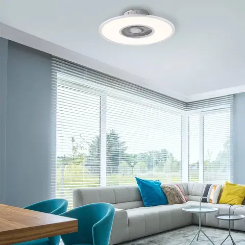 Stropné ventilátory so svetlom JUST LIGHT. LED ventilátor Flat-Air, CCT, biela, Ø 59,5 cm