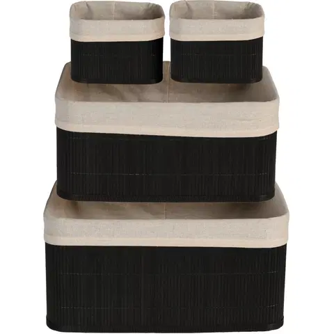 Úložné boxy Sada bambusových košíkov Pannier čierna, 4 ks
