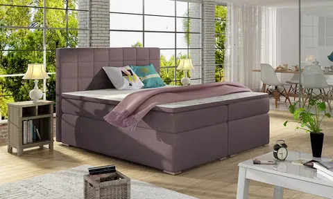 Postele NABBI Anzia 140 čalúnená manželská posteľ s úložným priestorom fialová