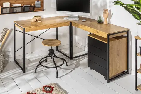 Kancelárske stoly LuxD Rohový kancelársky stôl Kiana vzor dub  x