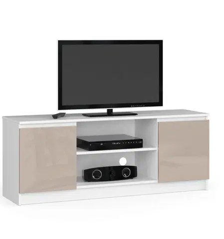 TV stolíky Dizajnový TV stolík ROMANA140, biely / cappuccino lesk
